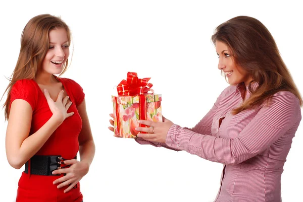 Two women with box — Stock Photo, Image