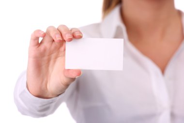 Businesswoman with white card clipart