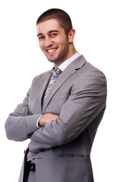 Portrait of a young business man in grey suit