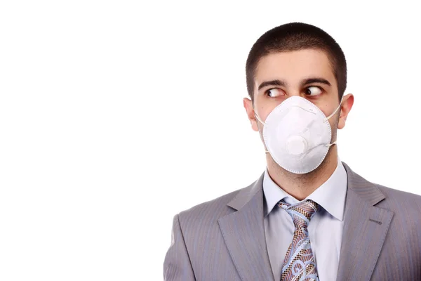 Mannen i vita respirator — Stockfoto