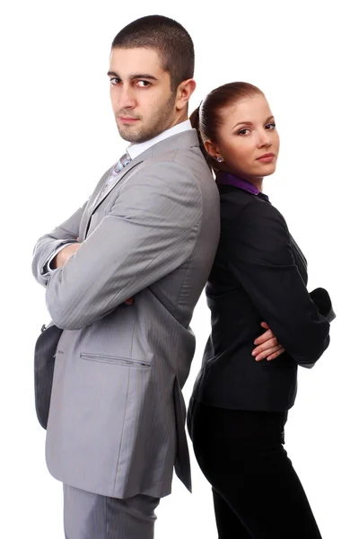 Woman and man in suits — Stock Photo, Image