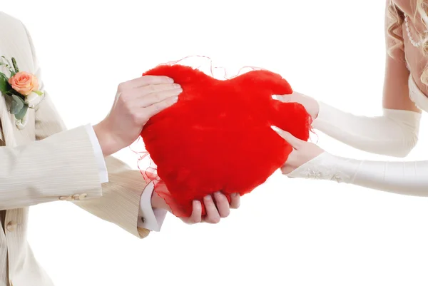 Couple with red heart — Stock Photo, Image