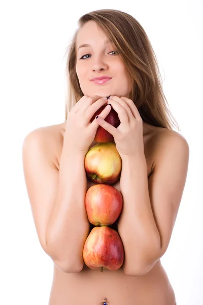 Жінка з яблуками — стокове фото