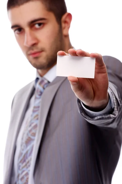 Business man with white card — Stock Photo, Image