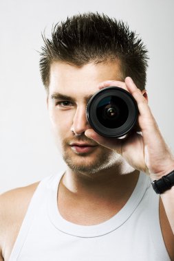 Man and lens clipart