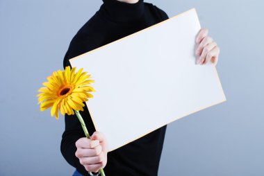 Man takes placard and flower clipart