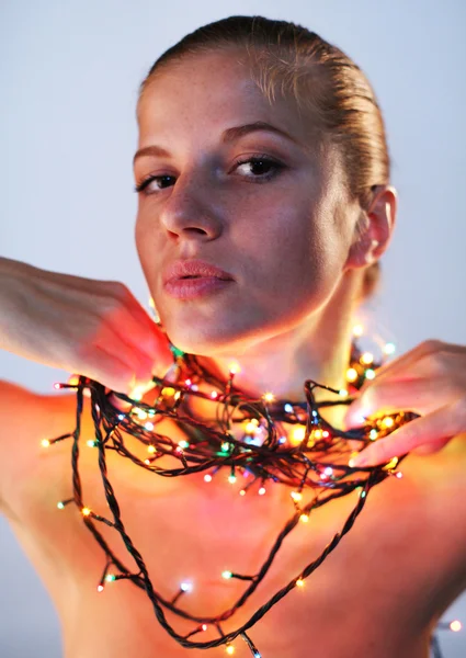 Woman with garland — Stock Photo, Image