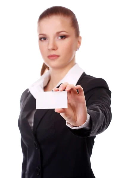 Бізнес-леді з білою карткою — стокове фото