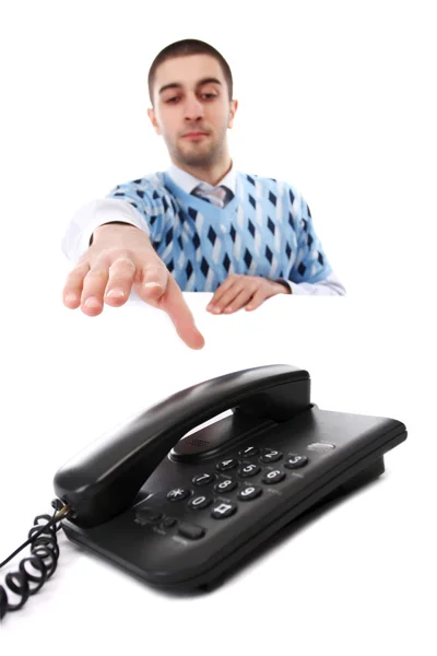 Young man and telephone — Stock Photo, Image