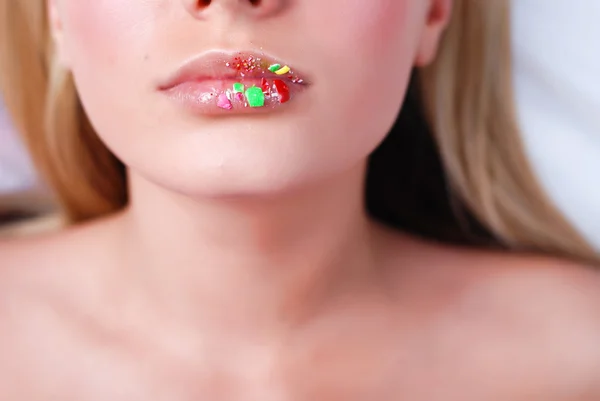 Lippen met candyes — Stockfoto