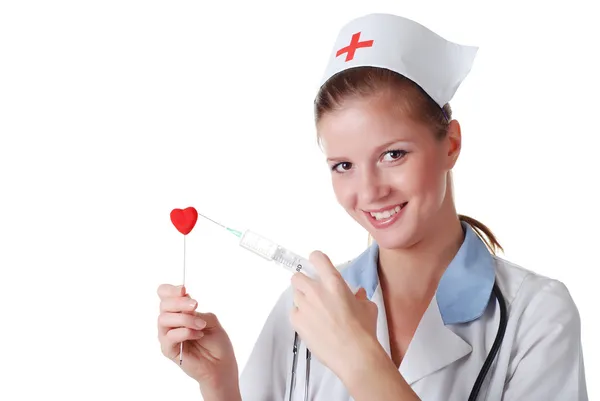 Verpleegster met spuit — Stockfoto