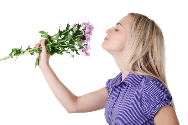 Woman and bouquet of flowers — Stock Photo, Image