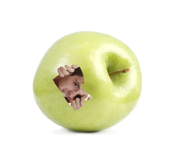 Zielone jabłko i człowiek — Zdjęcie stockowe