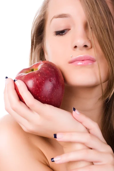女性と赤リンゴ — ストック写真