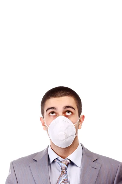 Mann in weißer Atemschutzmaske — Stockfoto
