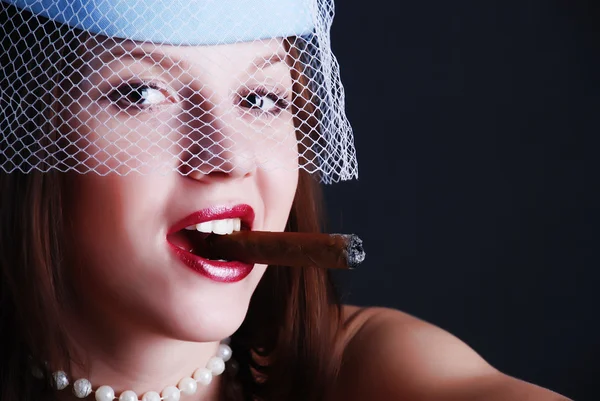 Woman with cigar — Stock Photo, Image