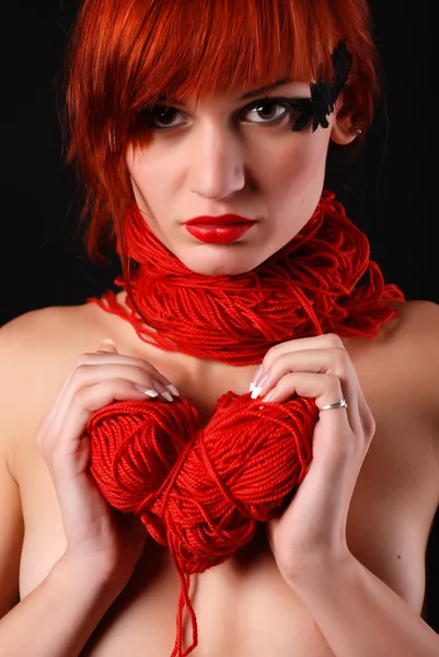 Kırmızı clew kadınla — Stok fotoğraf