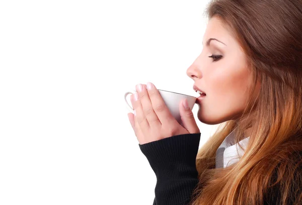 Kobieta z filiżanką kawy — Zdjęcie stockowe