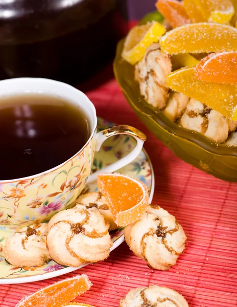 stock image Cup of tea and cookies