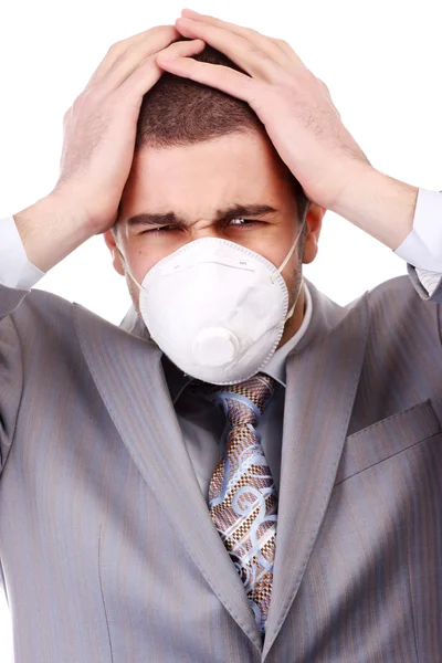 stock image Man in white respirator