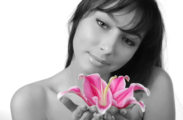 Žena s lily — Stock fotografie