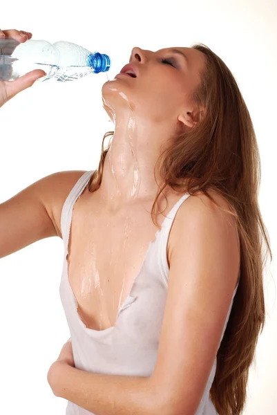 Žena a láhev vody — Stock fotografie