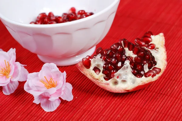 Червоне насіння і біла миска — стокове фото