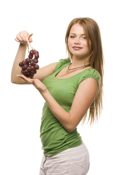 Mujer y racimo de uvas — Foto de Stock