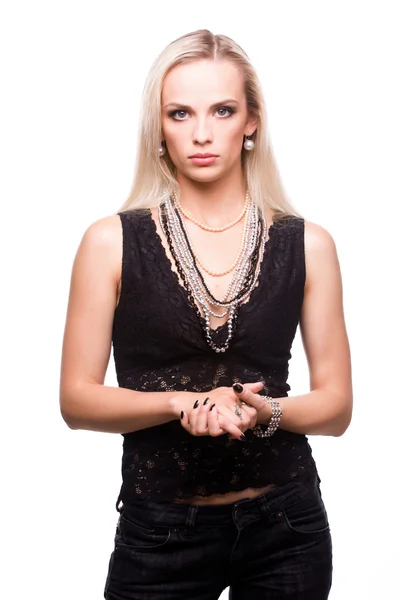 Blond woman in necklace — Stock Photo, Image