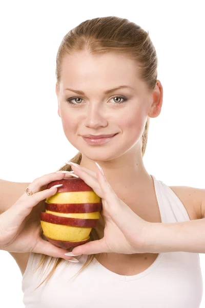 Kobieta i plasterki jabłek — Zdjęcie stockowe