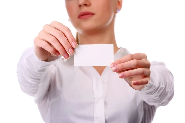 Kobieta z białe karty — Zdjęcie stockowe