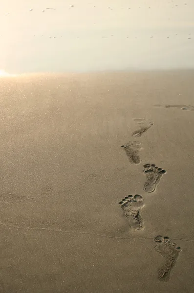Menselijke voetafdrukken en strand — Stockfoto
