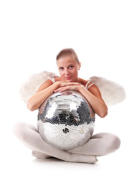 Young angel and disco ball — Stock Photo, Image