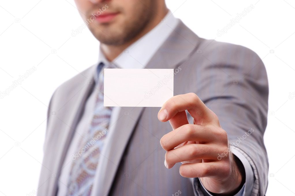 Business man with white card
