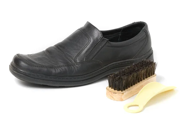 Shoe brush and shoe — Stock Photo, Image
