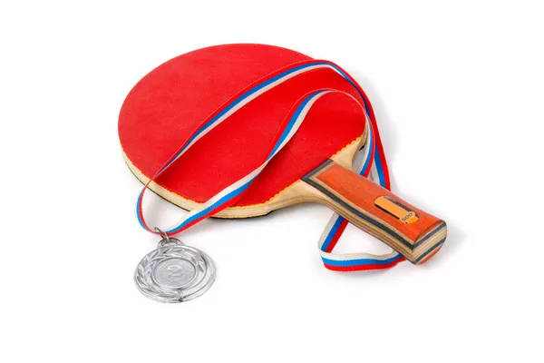 stock image Red racket tennis and a silver medal