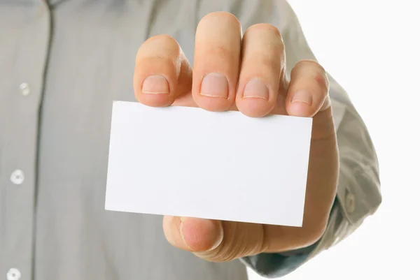 Business man holding visiting card — Stock Photo, Image