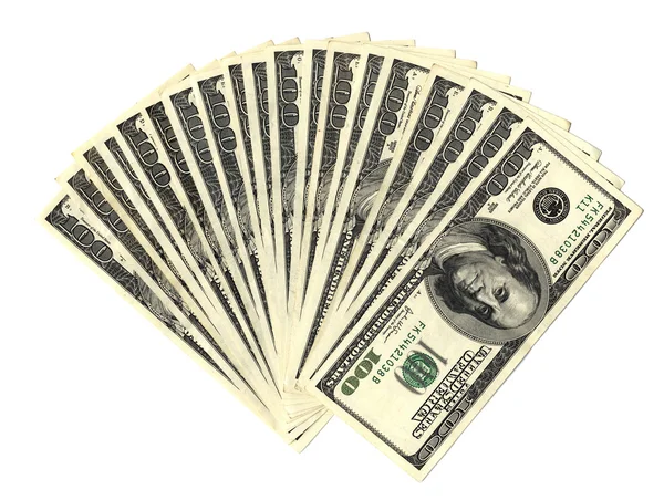 Foto de um $100 notas isoladas no wh — Fotografia de Stock