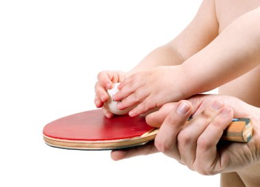 The child plays table tennis isolated on clipart