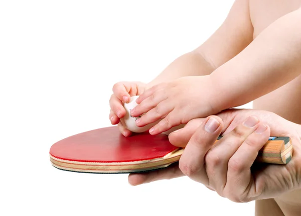 Stock image The child plays table tennis isolated on