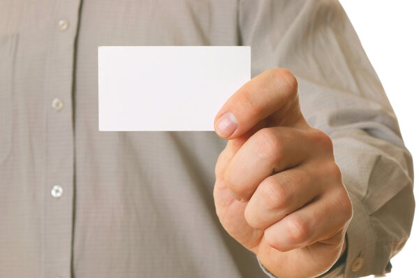 Business man holding visiting card