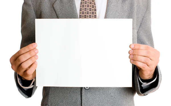 Businessmanwith a blank sign — Stock Photo, Image