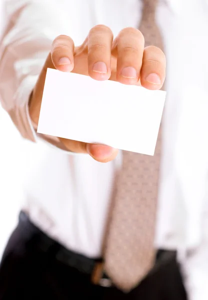 Business man holding visiting card — Stock Photo, Image