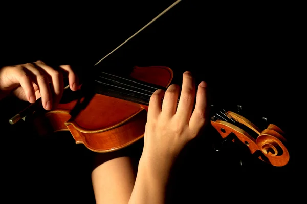 Músico tocando violino isolado em blac — Fotografia de Stock