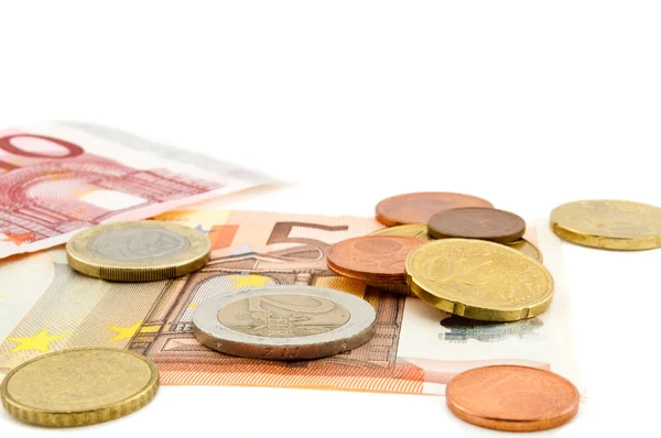 Eurosedlar och euromynt — Stockfoto