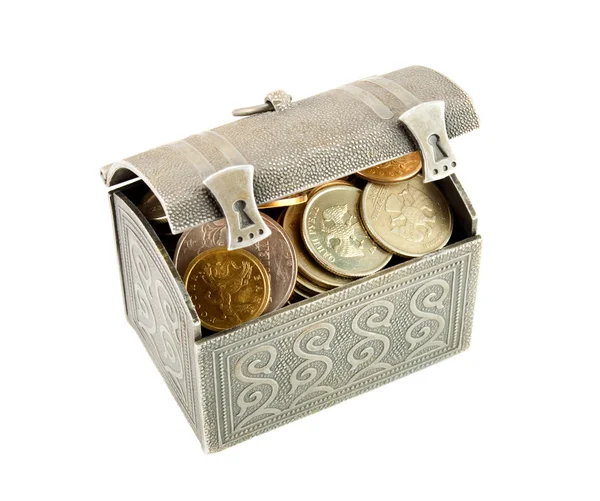 Caja metálica con moneda — Foto de Stock