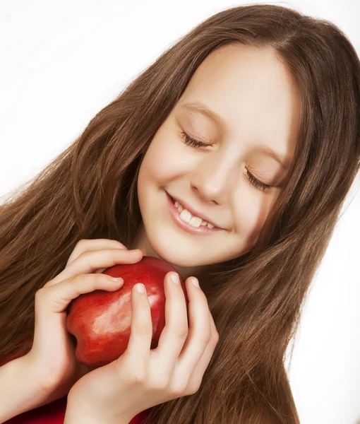 Little girl with red apple — Stock Photo, Image
