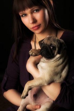 Girl and pug clipart