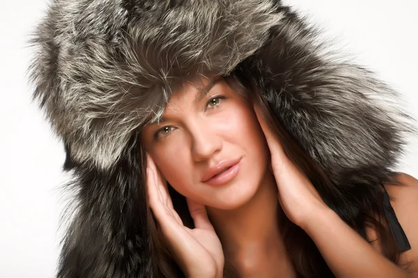 Model in sexy winter hat — Stock Photo, Image