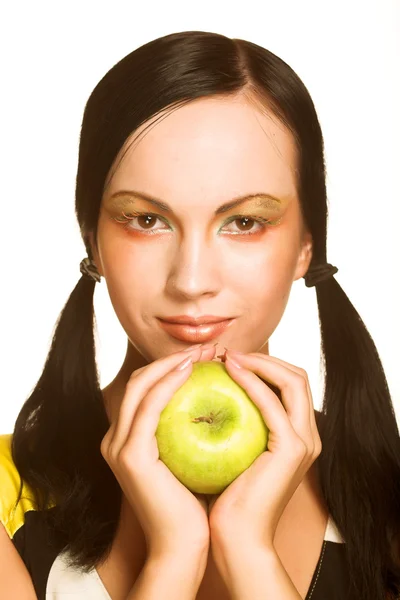 Žena s jablkem — Stock fotografie